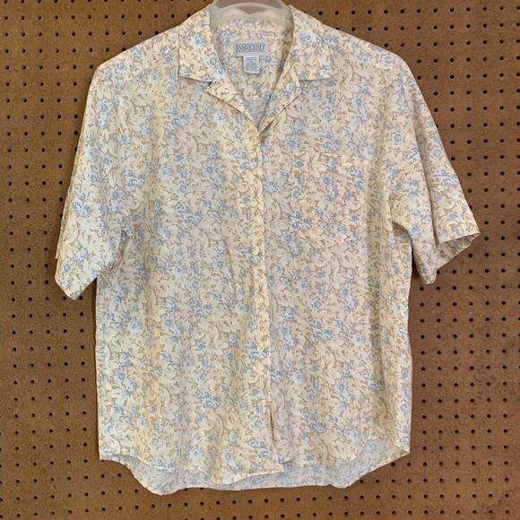Lands' End Linen Shirt Top Button Down Casual Cottagecore Floral Dainty 90s 18 - Picture 1 of 5